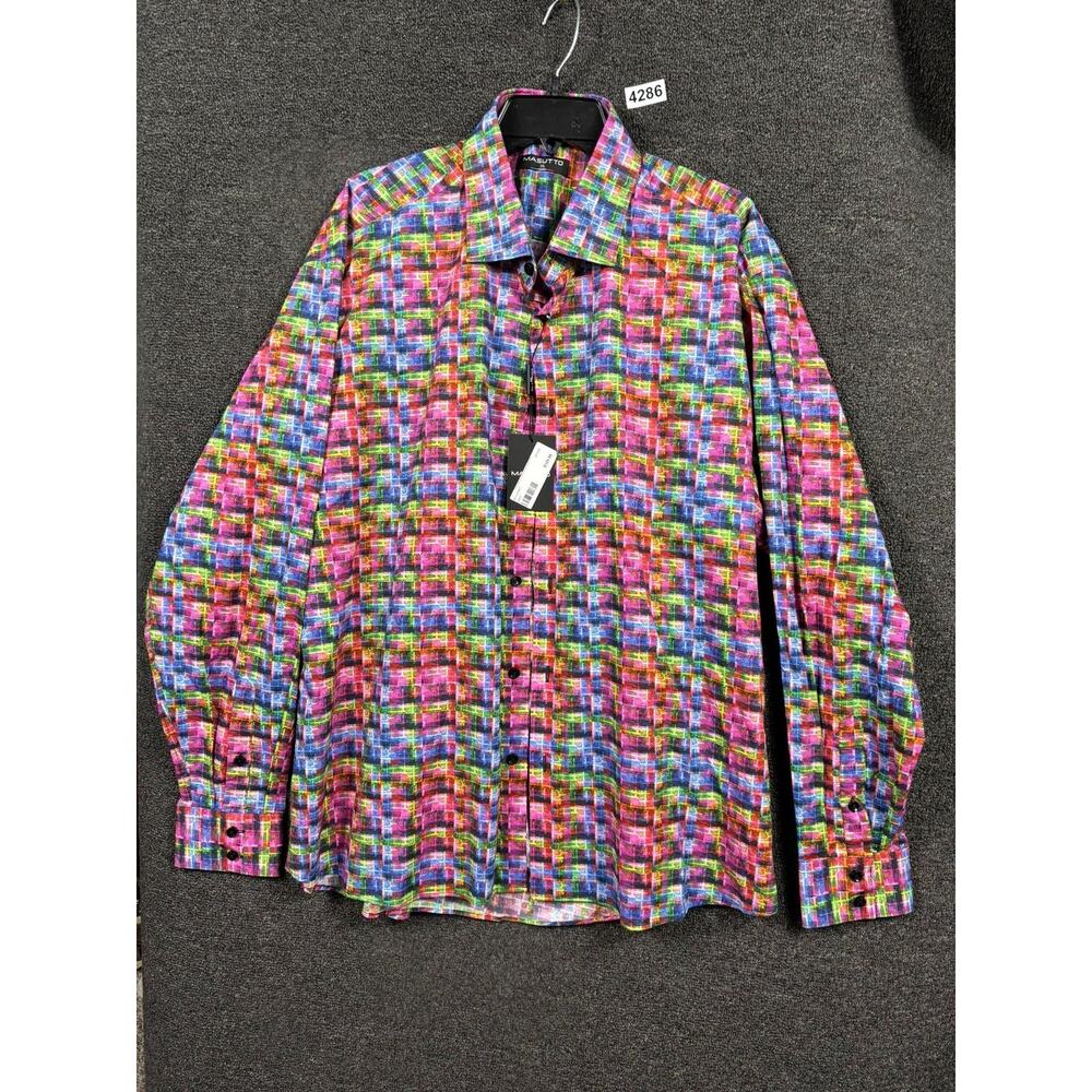Masutto Button Up Shirt Mens Sz 3XL Multicolor Abstract Pattern  100% Cotton NEW